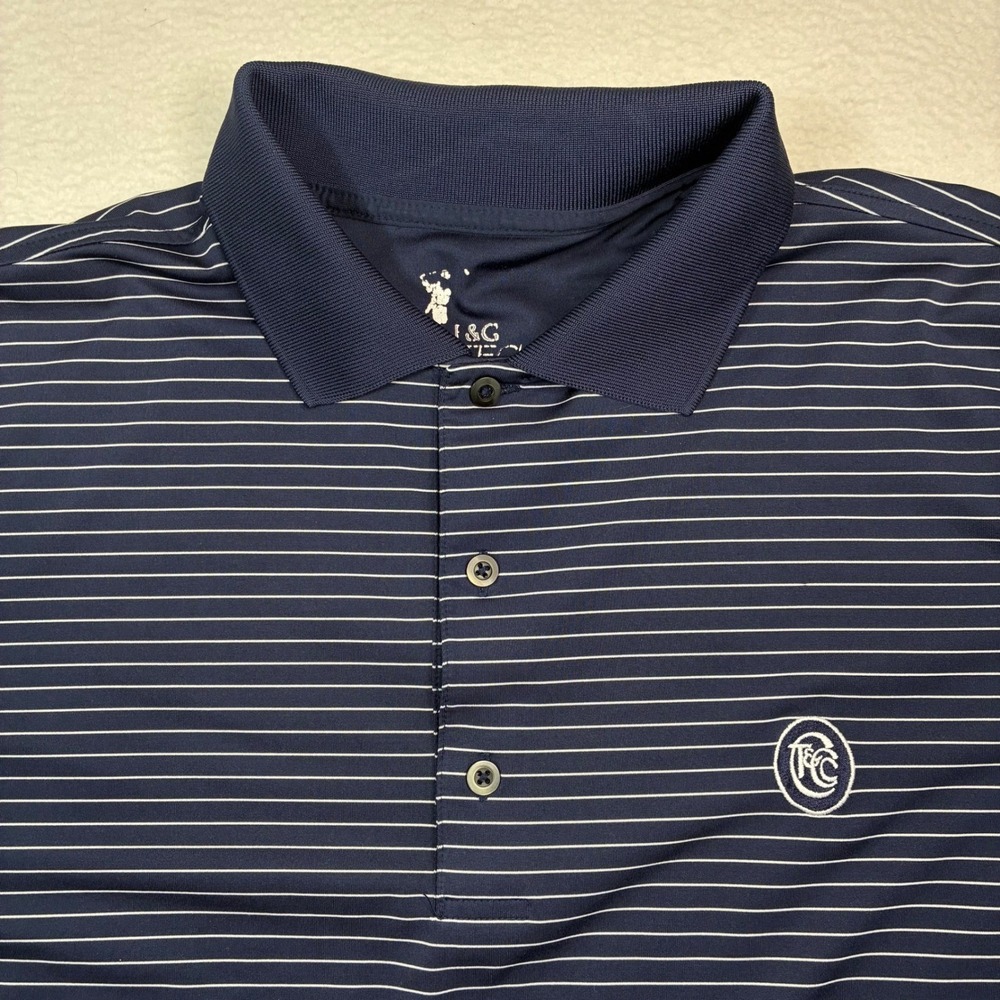 FG Tech Cherokee Town Country Club Golf Polo Shirt Men Large Blue Striped Preppy